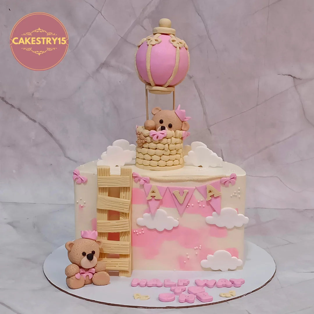 A Halfway to One kids birthday cake with teddy bears, a theme cake Noida design and details from our eggless cakes collection.