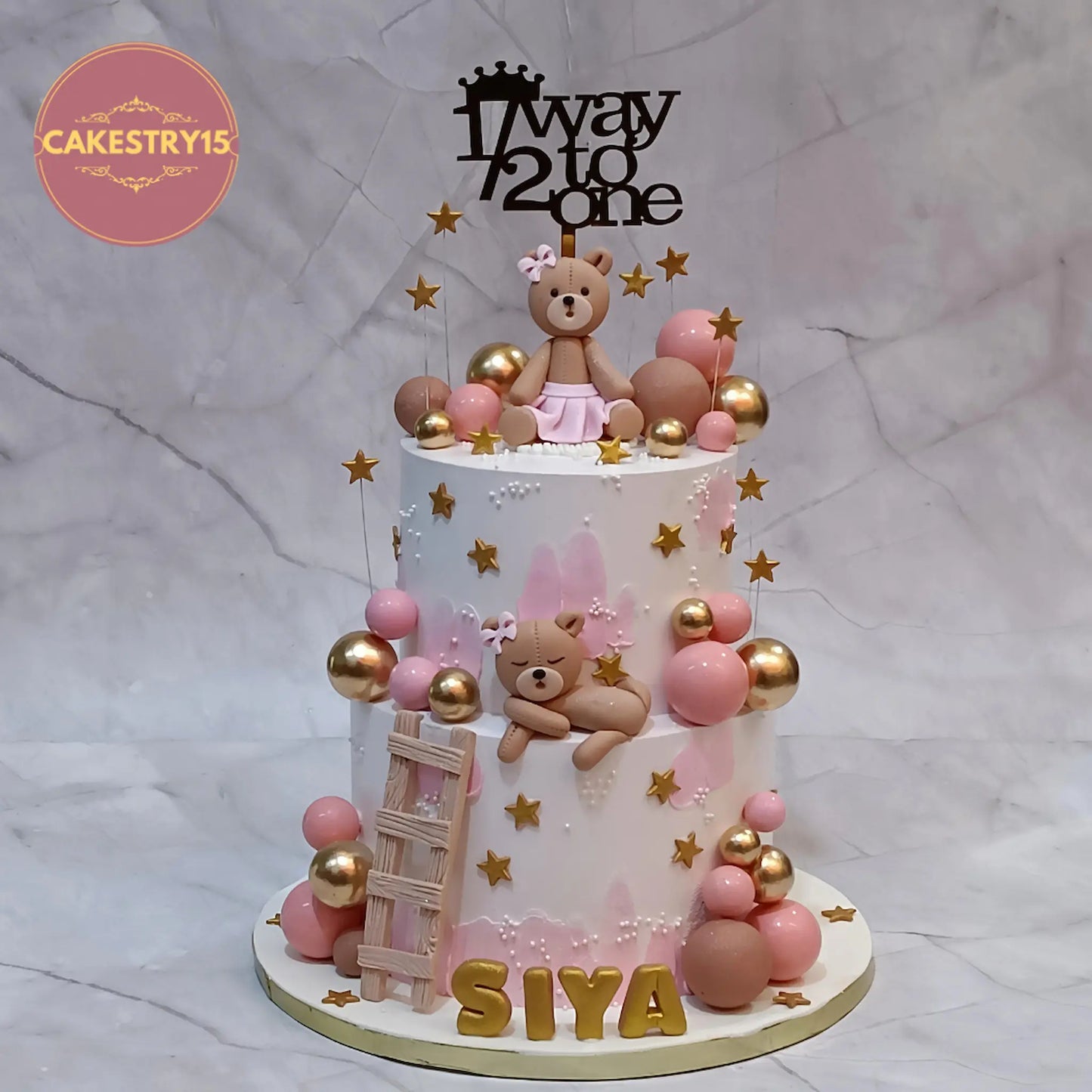 Halfway to One teddy theme cake 3kg chocolate eggless cake for 6 months baby birthday in Noida by Cakestry15