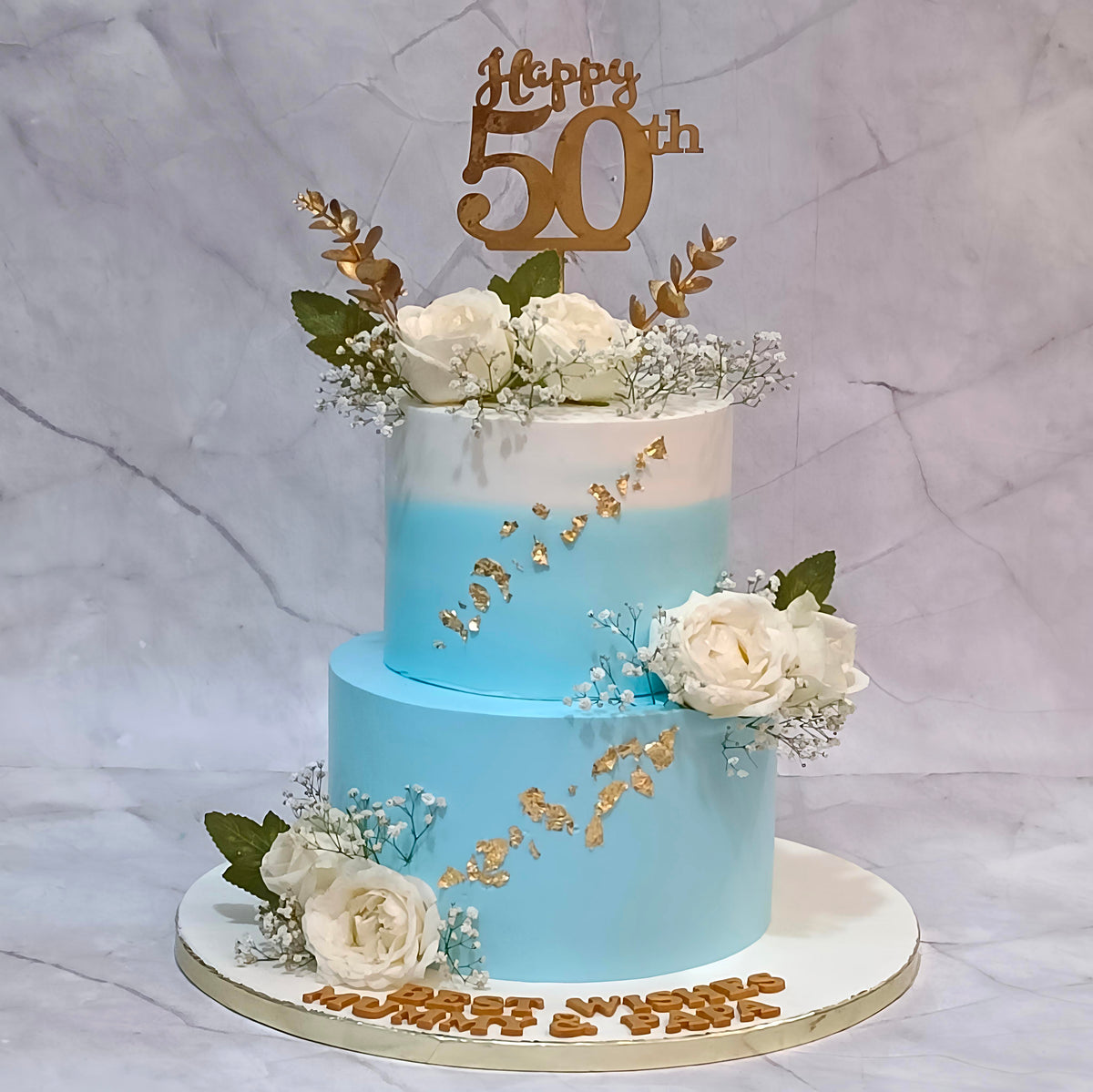 Elegant kids birthday cake style detailing adapted as a theme cake Noida design, showcasing premium eggless cakes for a 50th anniversary celebration.
