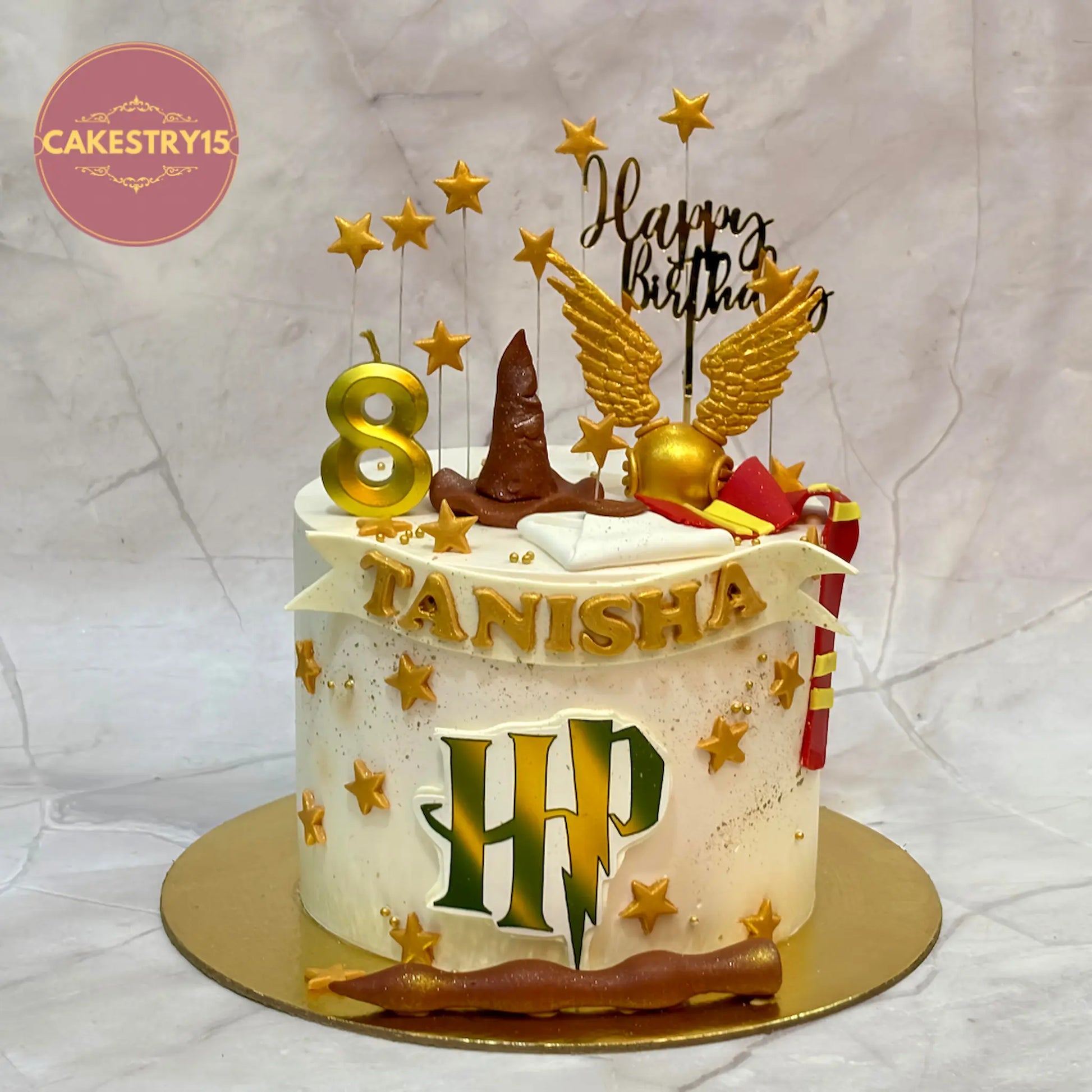 Harry Potter theme eggless birthday cake for kids with fondant wizard elements by Cakestry15 in Noida