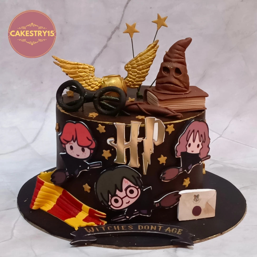 Harry Potter Wizard kids birthday cake with magical decorations, handcrafted as a theme cake Noida using premium eggless cakes.