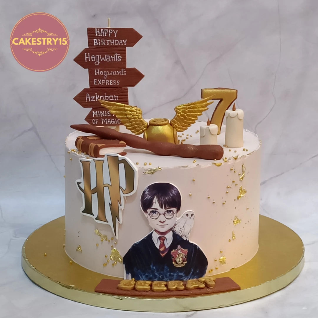 Harry Potter Wizarding World kids birthday cake designed as a premium theme cake Noida families choose for eggless cakes and magical celebrations.