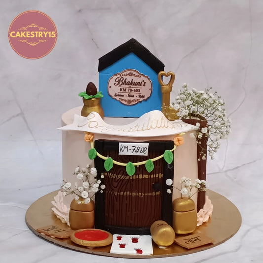Home Blessings housewarming cake is a premium eggless cake design for griha pravesh celebrations and custom theme cake Noida occasions.