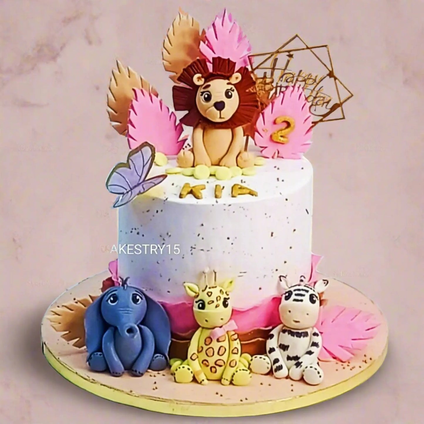 Premium jungle party kids birthday cake with fondant animals, perfect as a theme cake Noida design from Cakestry15 eggless cakes collection.