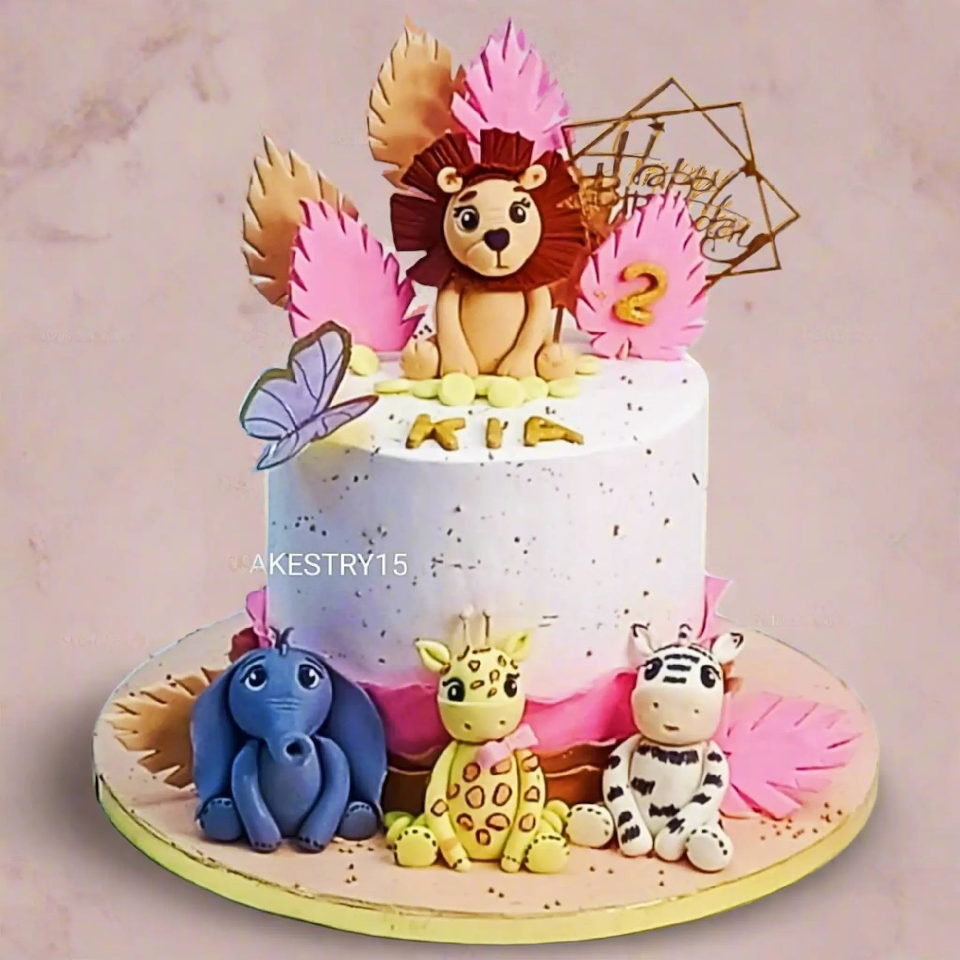 Premium jungle party kids birthday cake with fondant animals, perfect as a theme cake Noida design from Cakestry15 eggless cakes collection.