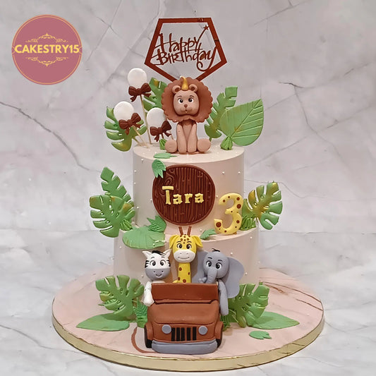 Jungle theme kids birthday cake in Noida featuring eggless cakes design for custom cakes for kids
