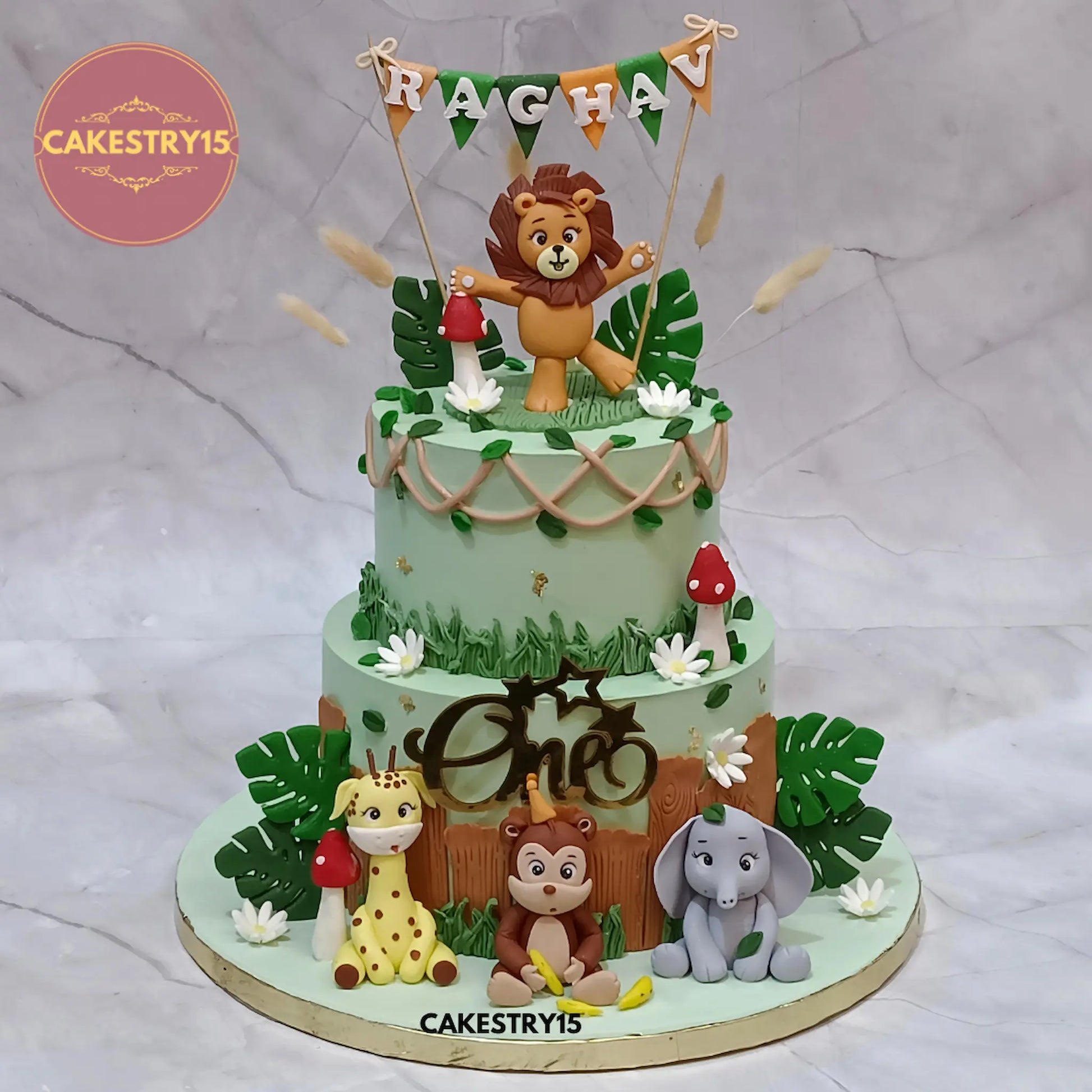 Jungle theme first birthday cake in chocolate flavour, eggless custom cake for kids by Cakestry15 Noida