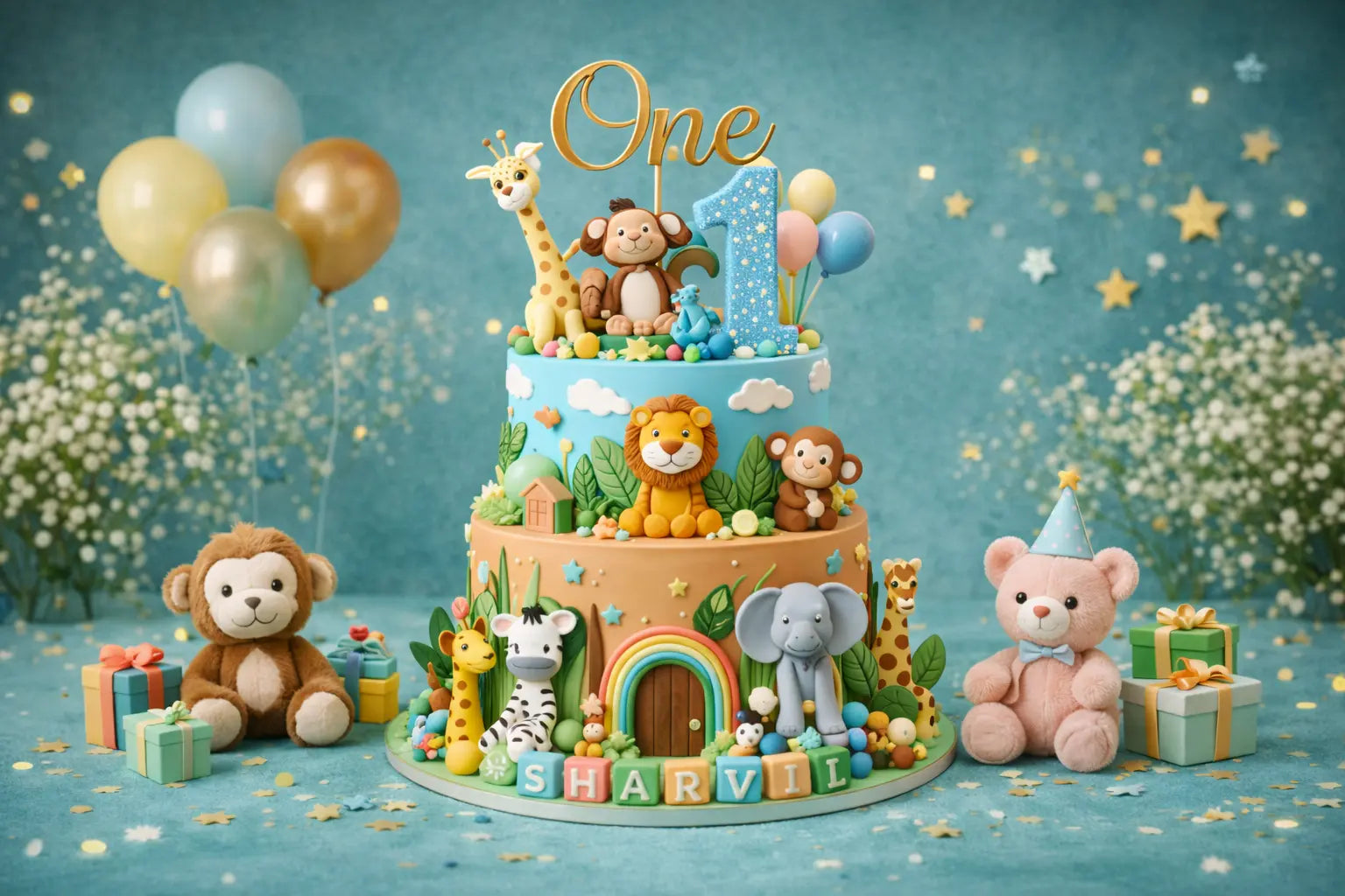Jungle theme eggless birthday cake for kids in Noida by Cakestry15