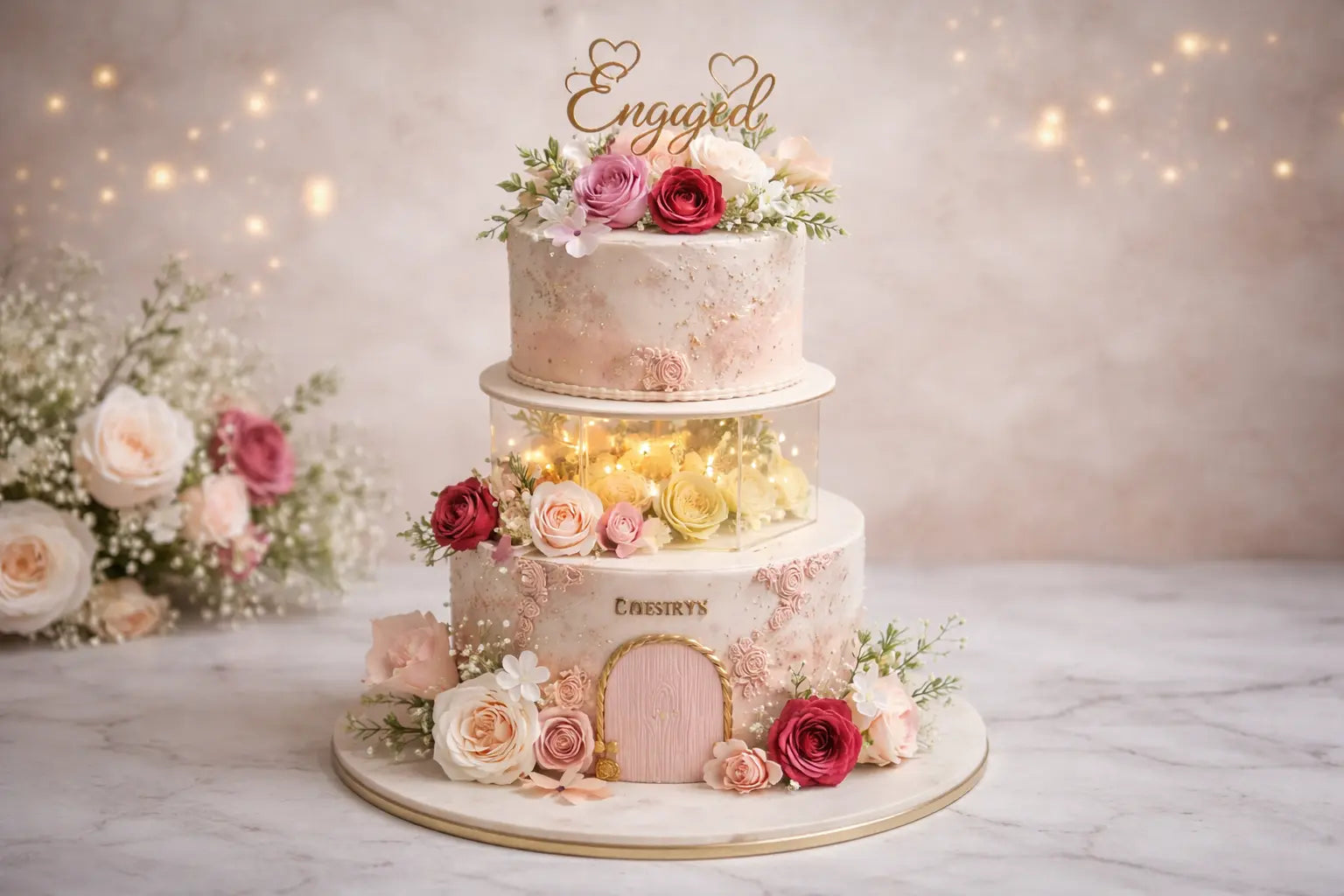 Elegant just engaged celebration cake by Cakestry15 in Noida