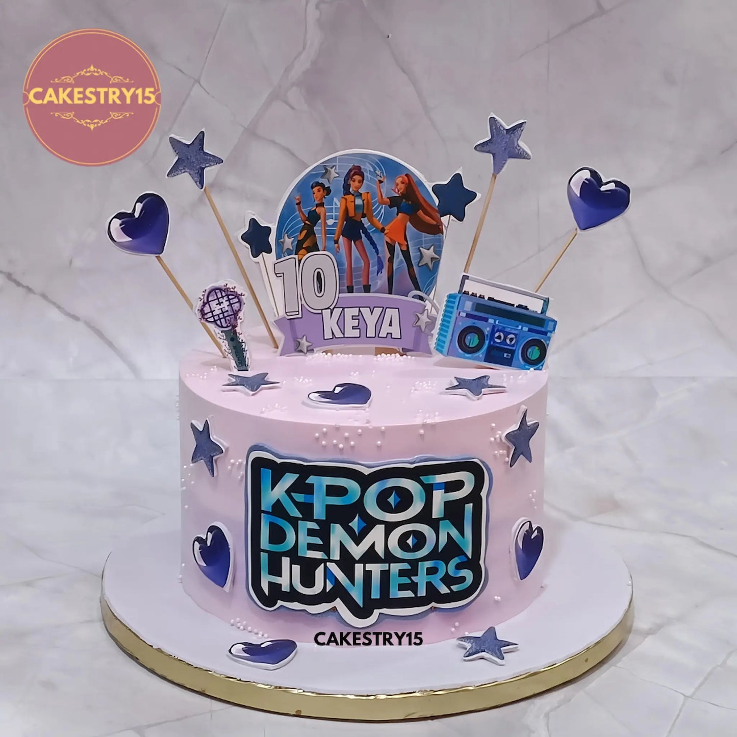 Eggless K-Pop Demon Hunters theme truffle birthday cake for kids birthday celebration in Noida by Cakestry15
