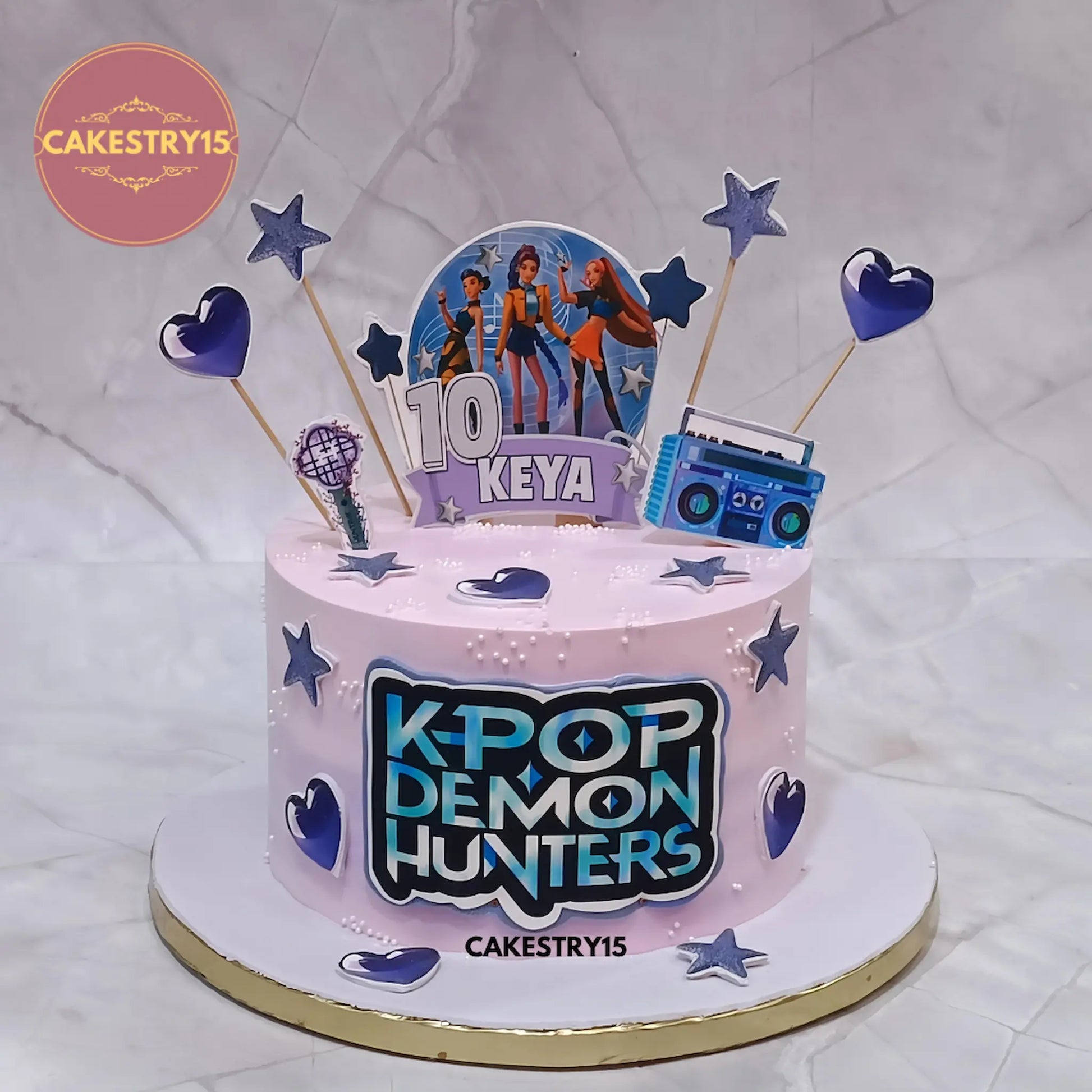 Eggless K-Pop Demon Hunters theme truffle birthday cake for kids birthday celebration in Noida by Cakestry15