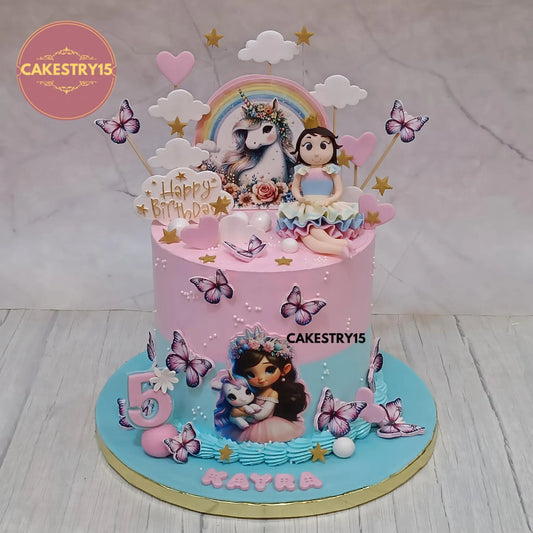 2kg pineapple unicorn birthday cake with girl figurine and edible unicorns from Cakestry15

