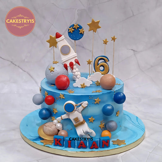 2kg space theme choco chip birthday cake with astronaut and planets from Cakestry15 Noida