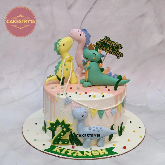 1.5kg chocolate dinosaur theme cake for 2nd birthday from Cakestry15 in Noida