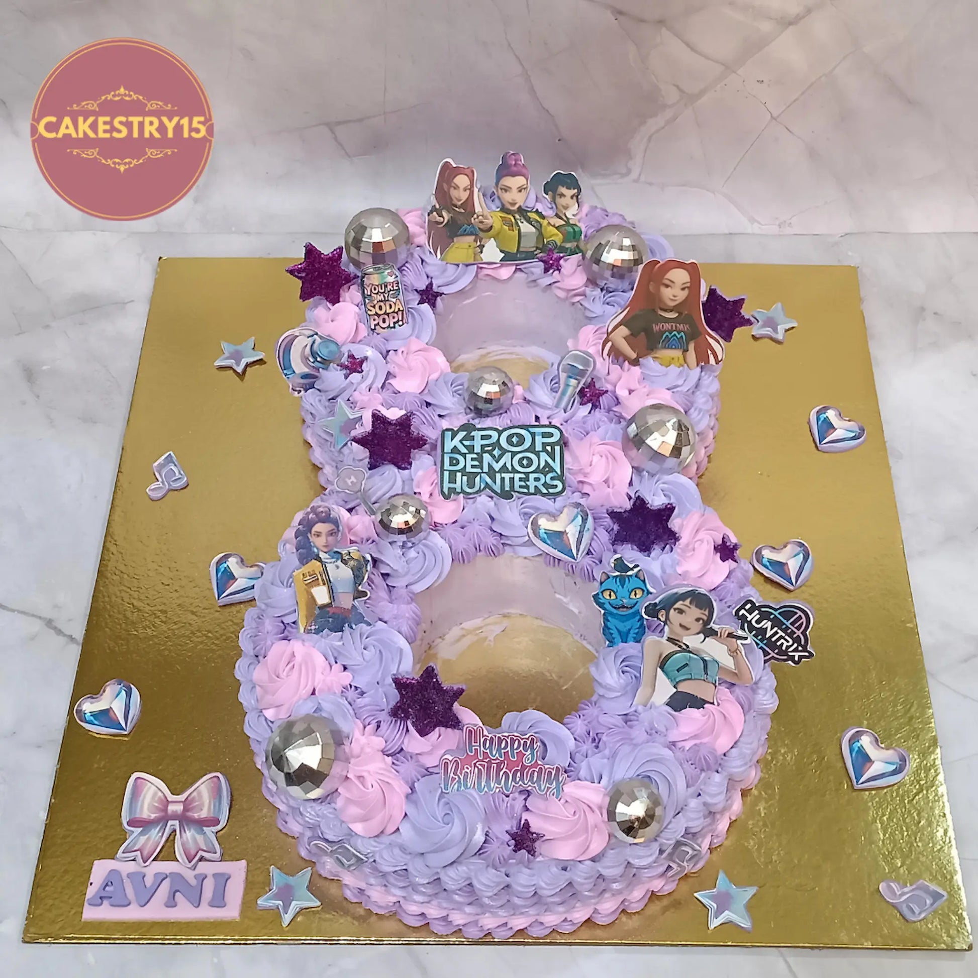 Kpop theme kids birthday cake in number 8 shape, perfect theme cake Noida from eggless cakes collection