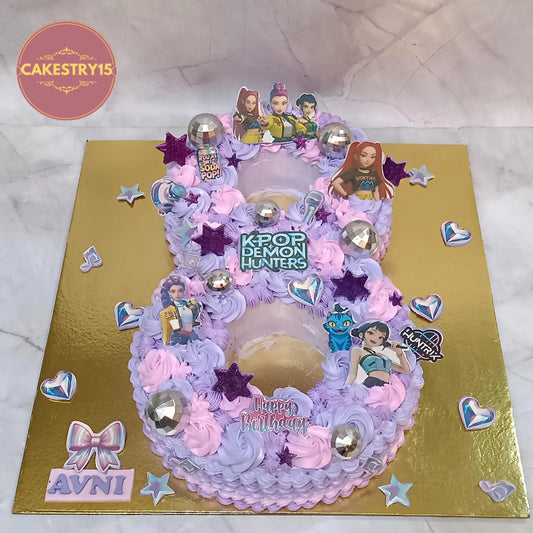 Kpop theme kids birthday cake in number 8 shape, perfect theme cake Noida from eggless cakes collection