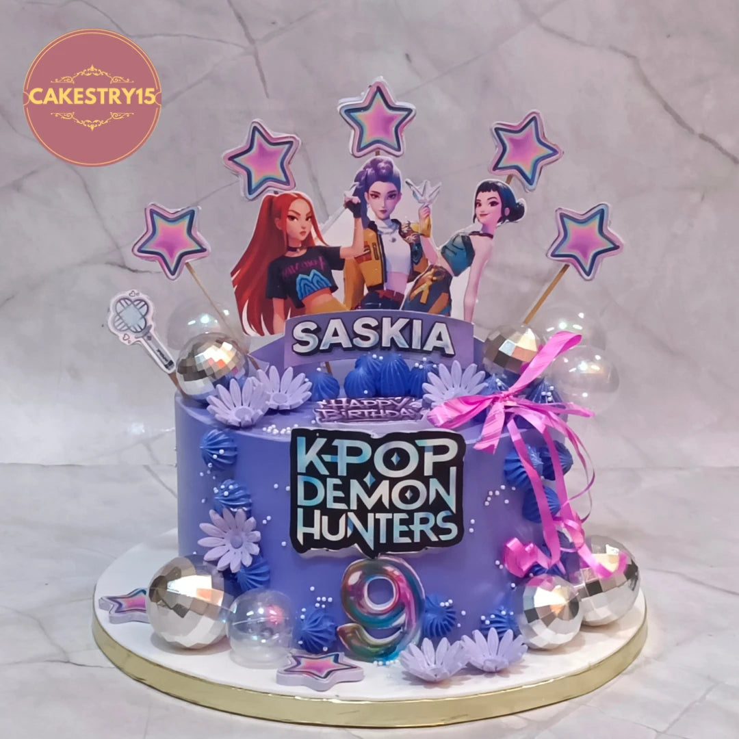 eggless kpop theme 9th birthday cake in chocolate truffle flavour for a girl 