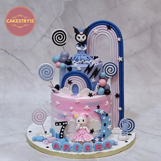 Kuromi theme cartoon rainbow eggless birthday cake for girls, custom kids birthday cake in Noida by cakestry15