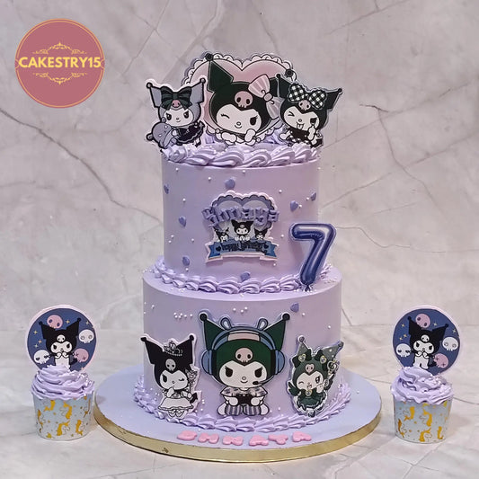 Kuromi theme kids birthday cake with purple design, a premium theme cake Noida customers prefer among eggless cakes