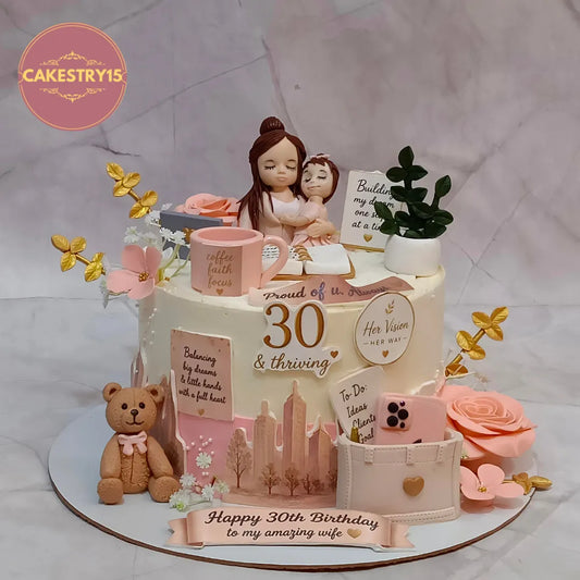 Luxury birthday cake for wife featuring handcrafted fondant details, a premium eggless theme cake in Noida for memorable celebrations.