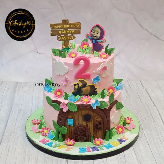 Masha and Bear kids birthday cake theme cake Noida from Cakestry15 featuring eggless cakes for twin celebration