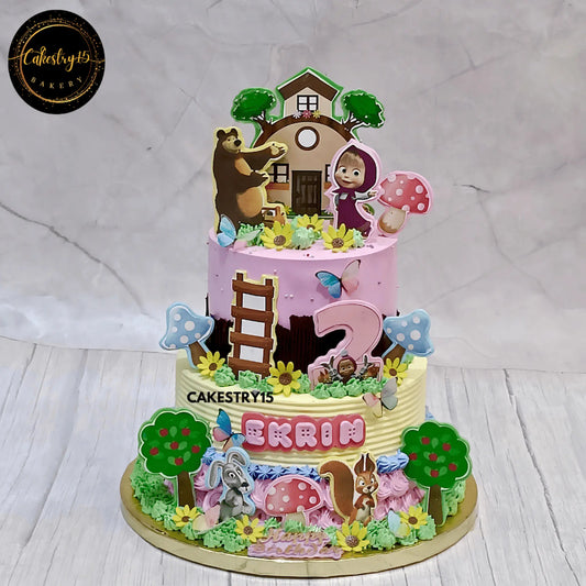 Masha and the Bear kids birthday cake, a detailed theme cake Noida made as premium eggless cakes for kids celebrations