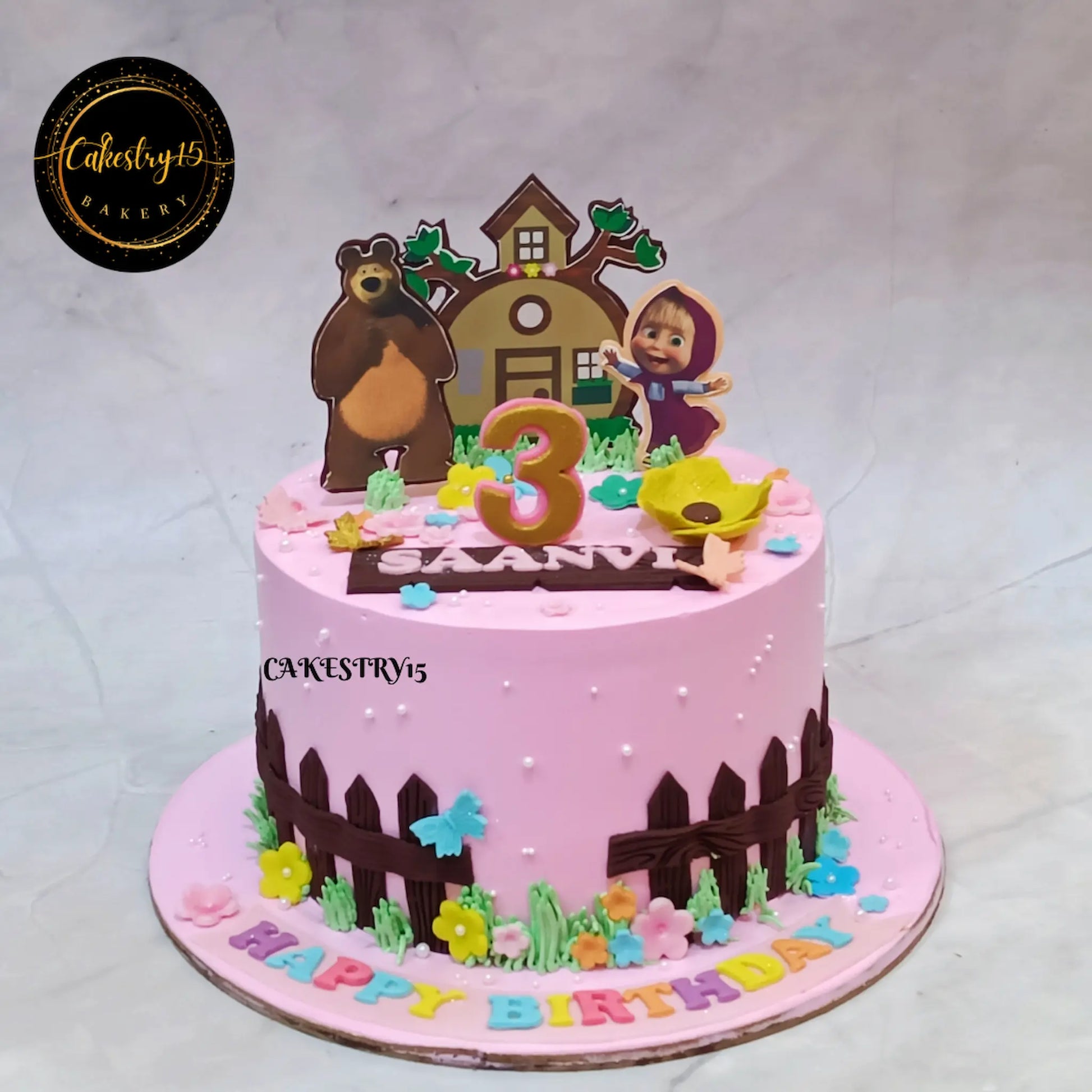 Masha Bear kids birthday cake theme cake Noida by Cakestry15 made as premium eggless cakes for children celebrations
