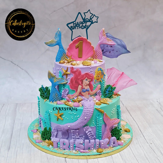 Mermaid theme kids birthday cake with undersea details, a theme cake Noida option made as part of our eggless cakes collection.
