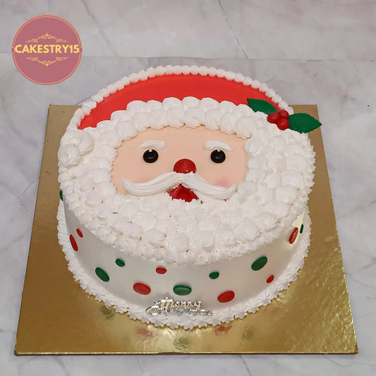 Merry Xmas theme eggless pineapple cake with Santa face cream icing design by Cakestry15 Noida