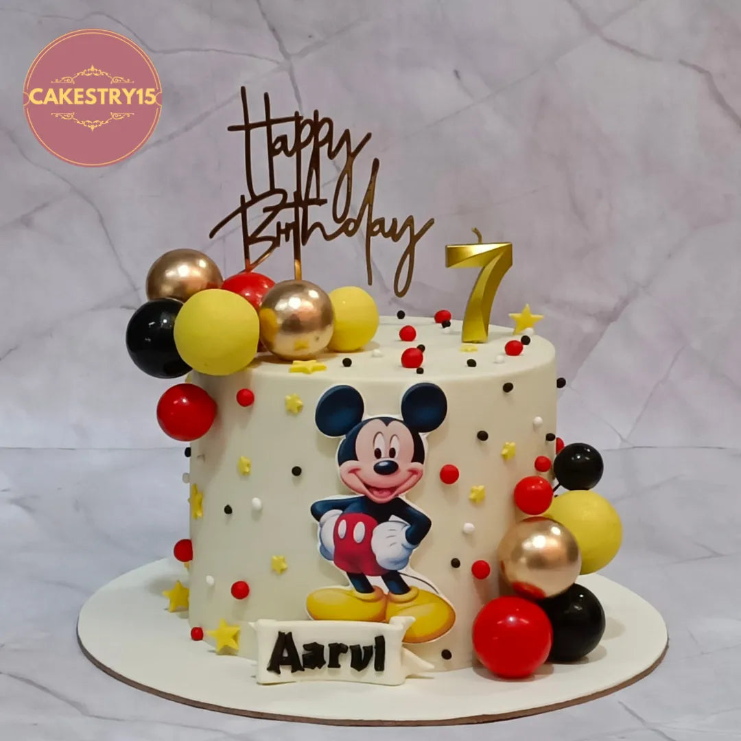 Premium Mickey Mouse kids birthday cake with edible image, handcrafted as a theme cake Noida using fresh eggless cakes.