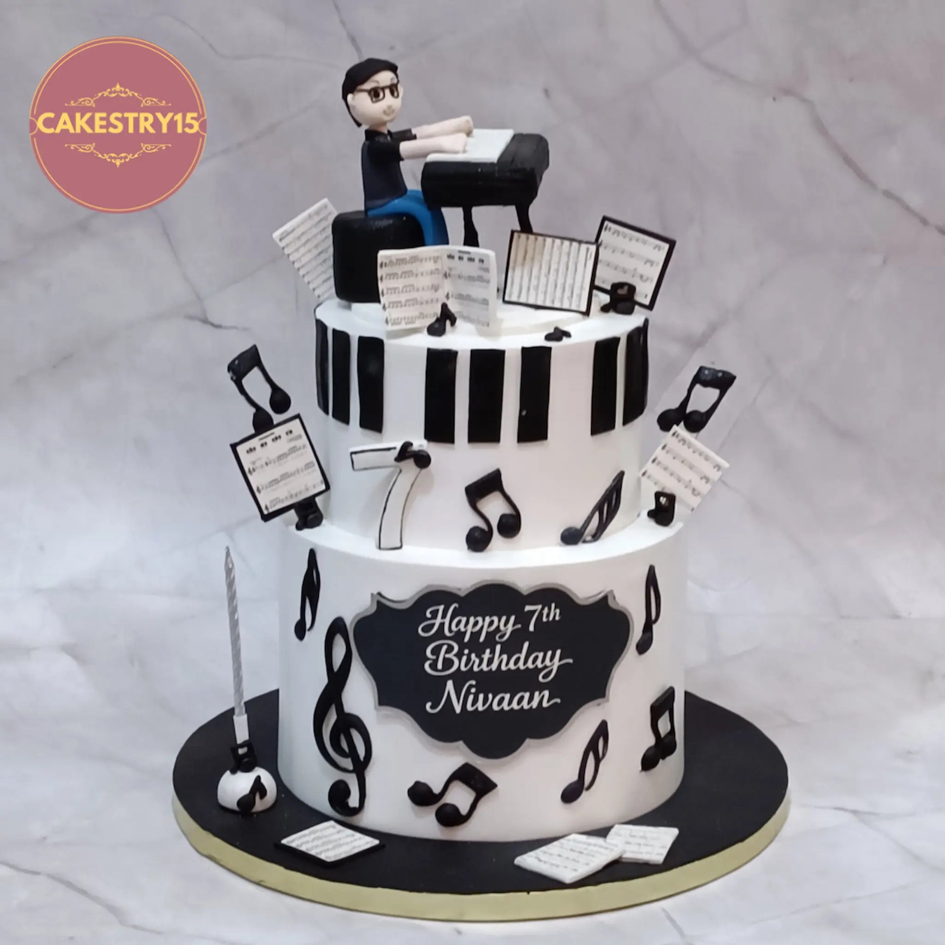 Eggless music theme kids birthday cake with casio design for 7th birthday celebration in Noida, perfect theme cake Noida for kids.