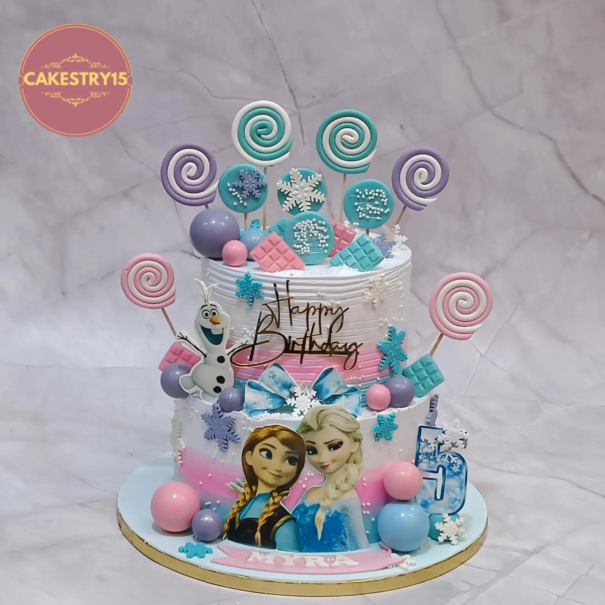 Frozen theme birthday cake for kids in Noida, 3kg eggless chocolate cake with edible princess image by Cakestry15