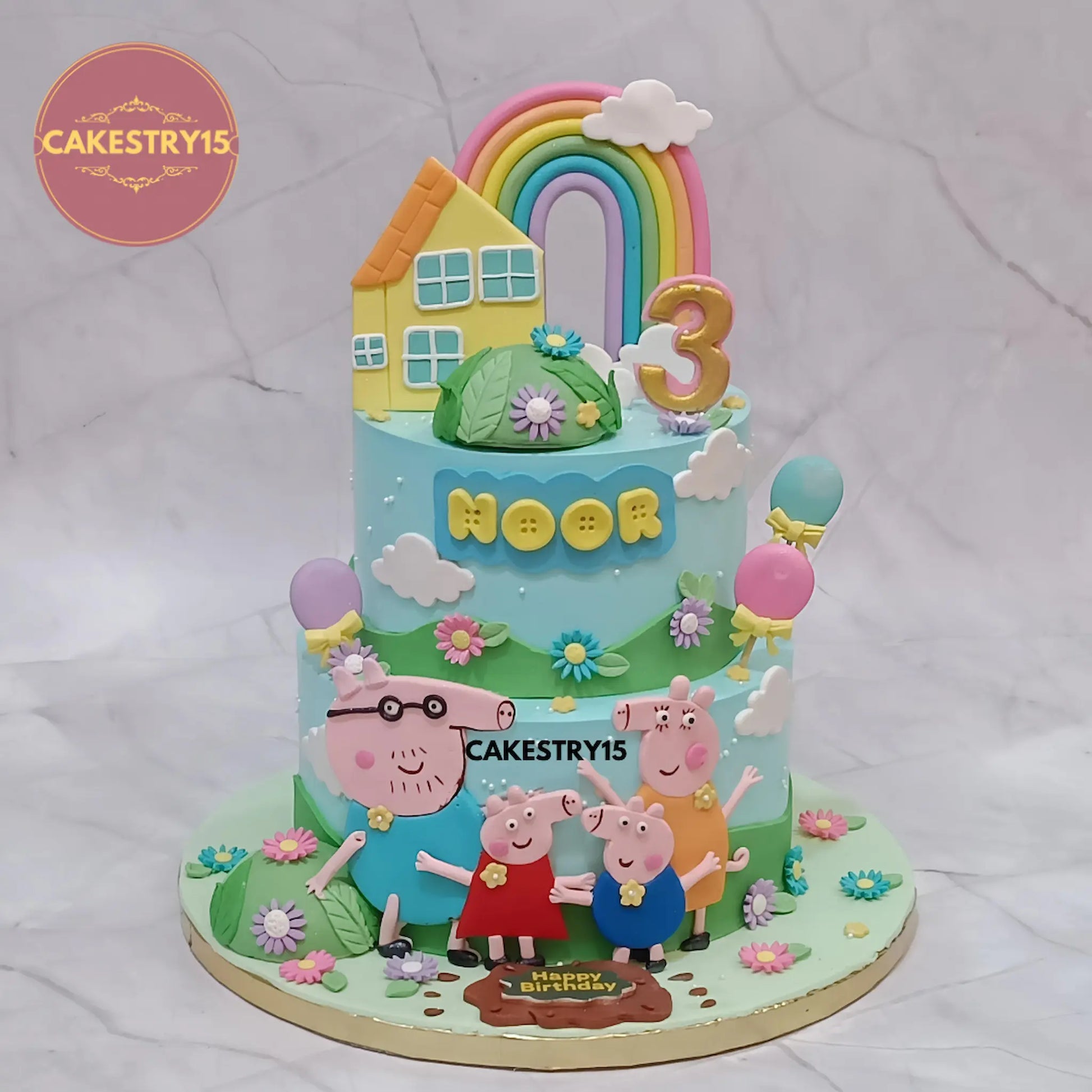 2kg choco vanilla Peppa Pig birthday cake with fondant cutouts by Cakestry15 Noida