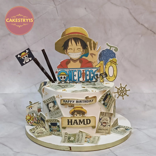 One Piece kids birthday cake theme cake Noida featuring eggless cakes with character design