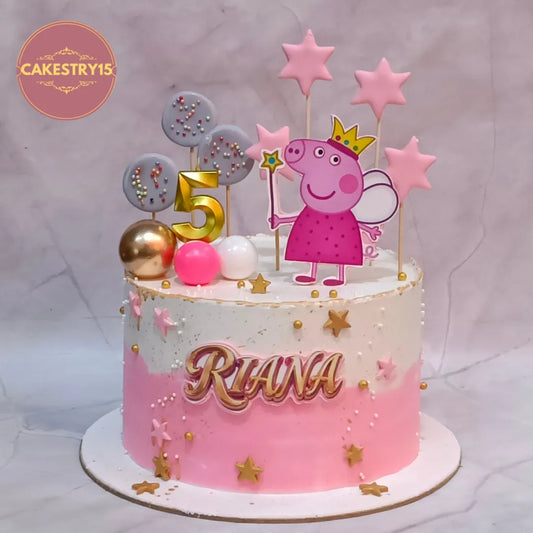Peppa Pig kids birthday cake with edible images, a colourful theme cake Noida families love, made as fresh eggless cakes for birthday celebrations.