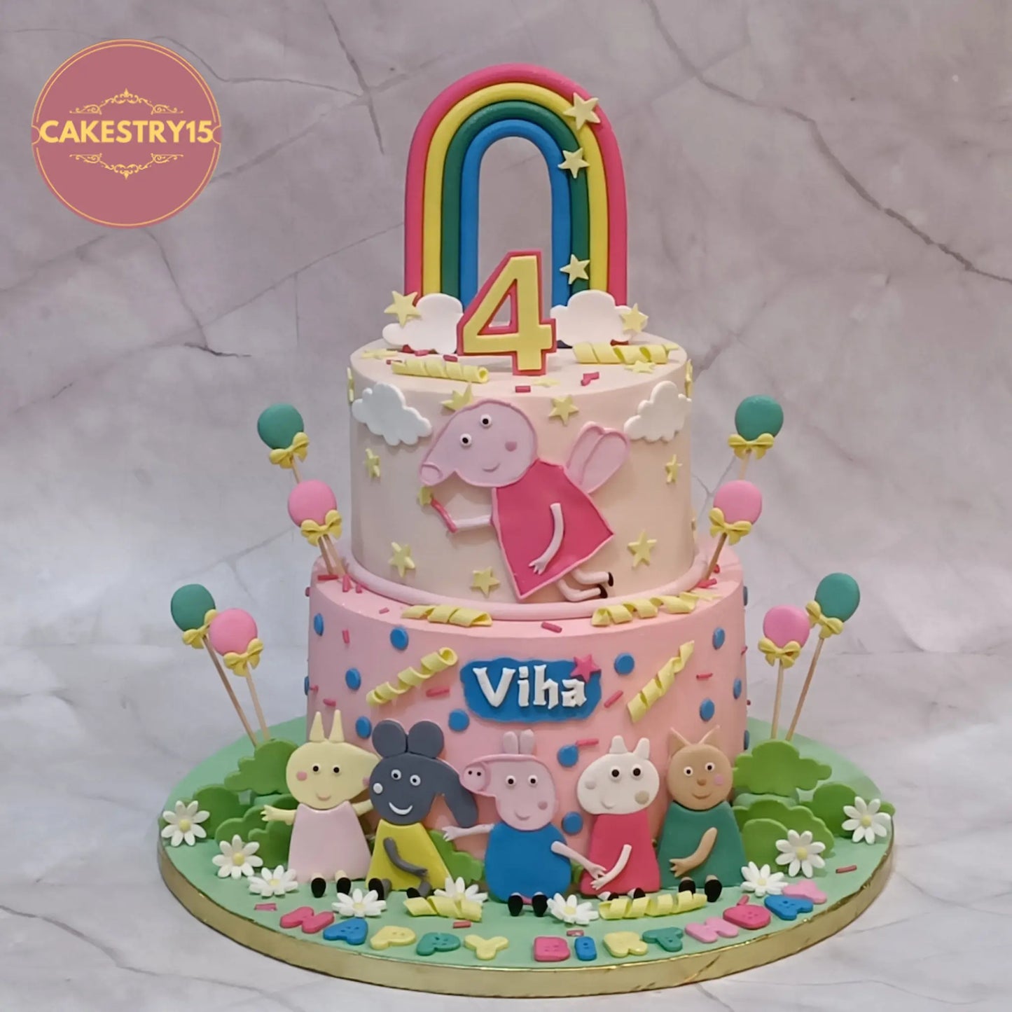 Peppa Pig kids birthday cake theme cake Noida in chocolate flavour made with eggless cakes for 4th birthday