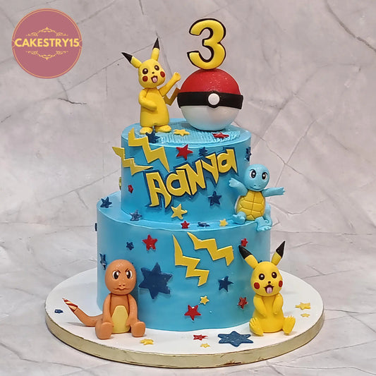 Pikachu kids birthday cake theme cake Noida with eggless cakes design for 3rd birthday celebration