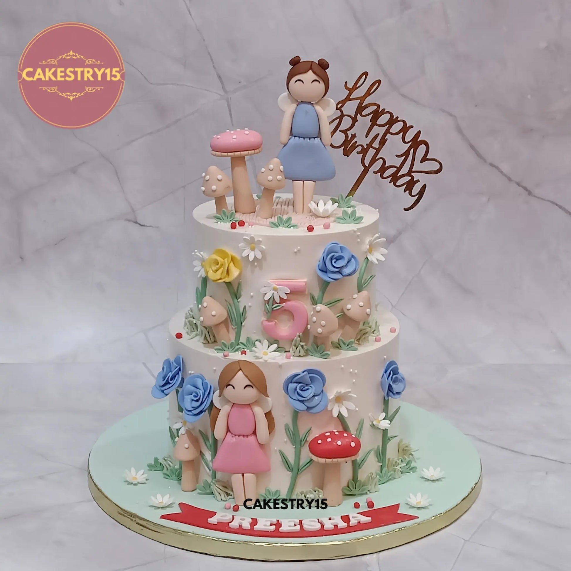 3kg chocolate princess fairy birthday cake with fondant fairies, mushrooms, and flowers from Cakestry15 Noida