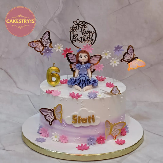 Princess fairy kids birthday cake with butterflies and flowers, premium eggless cakes and theme cake Noida