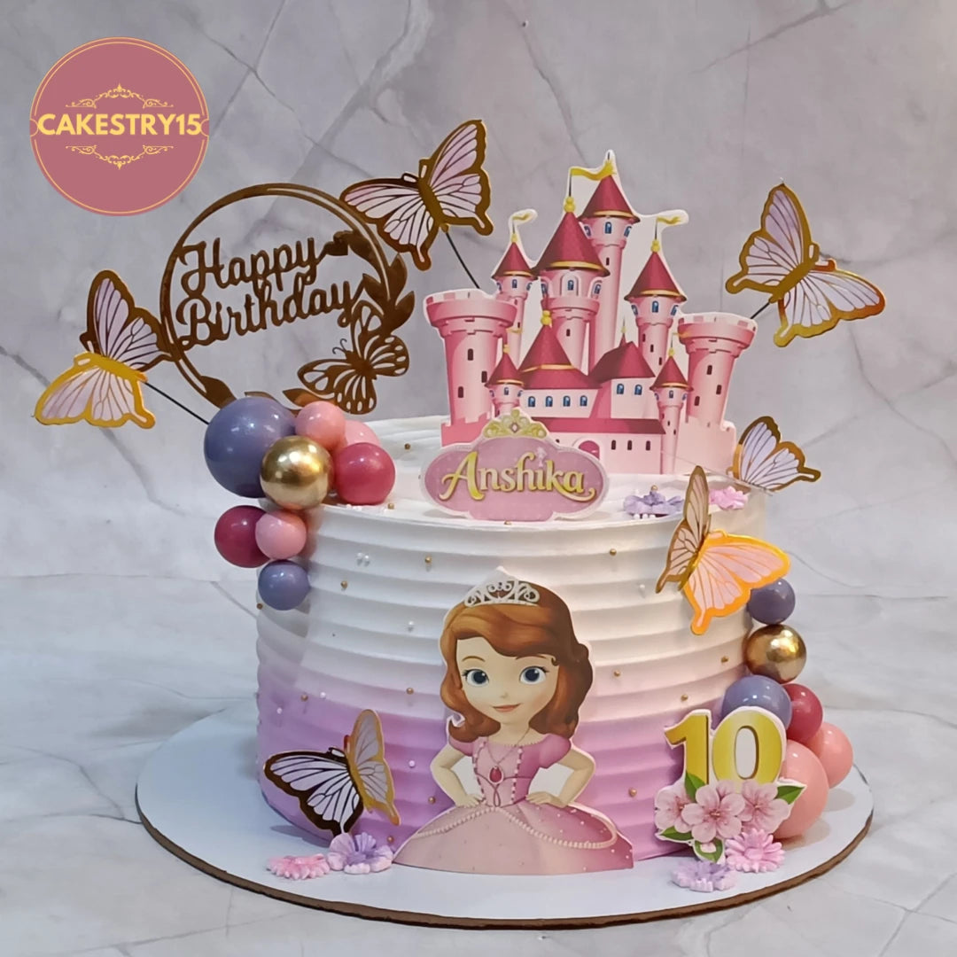 Princess kids birthday cake with castle design, a premium theme cake Noida families choose from Cakestry15 eggless cakes collection.