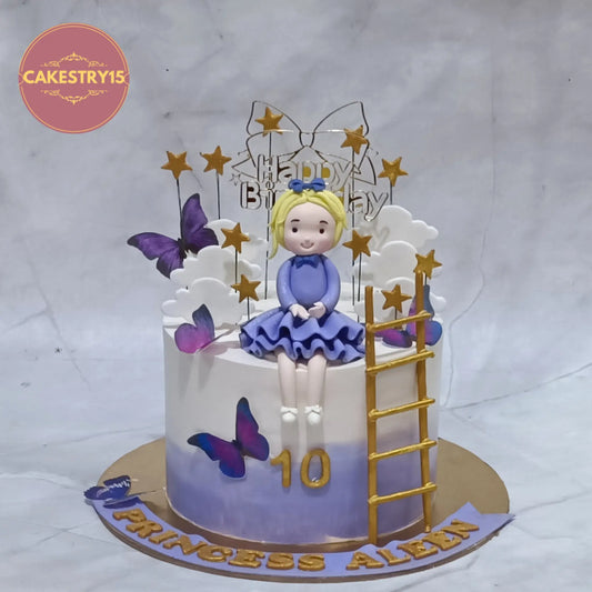 Premium kids birthday cake with princess theme cake Noida design, crafted as eggless cakes with figurine and butterflies