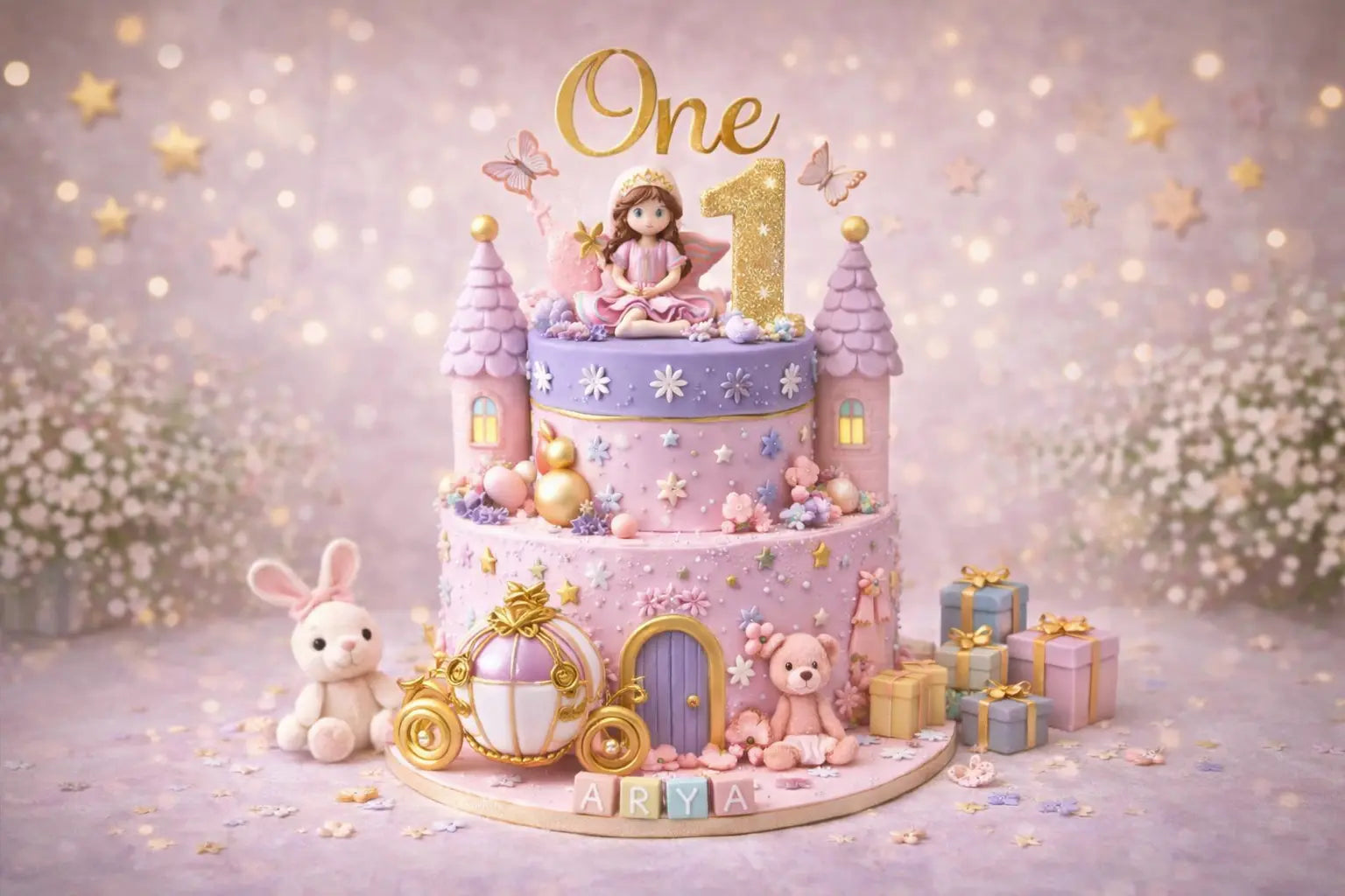 Princess theme custom eggless birthday cake for girls in Noida