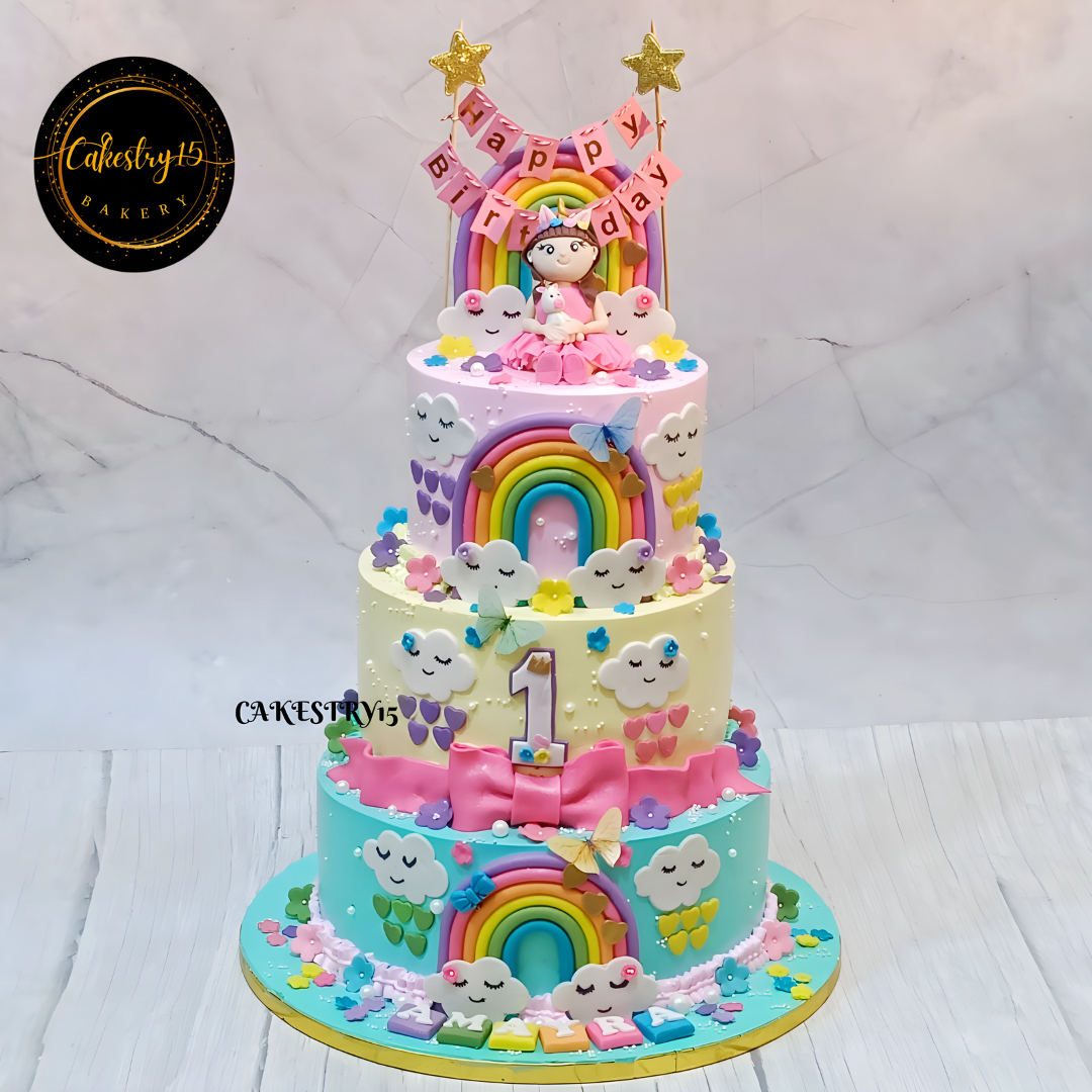 princess doll theme 5kg size 3tier chocolate flavor 1st birthday cake,full image