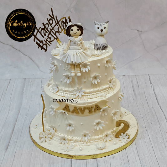 princess theme 3kg size 2tier pineapple flavor 2nd birthday cake by cakestry15 noida,full image