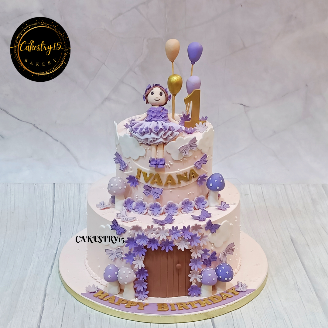 princess theme 4kg size 2tier pineapple flavor 1st birthday cake,full image,cakestry1,noida