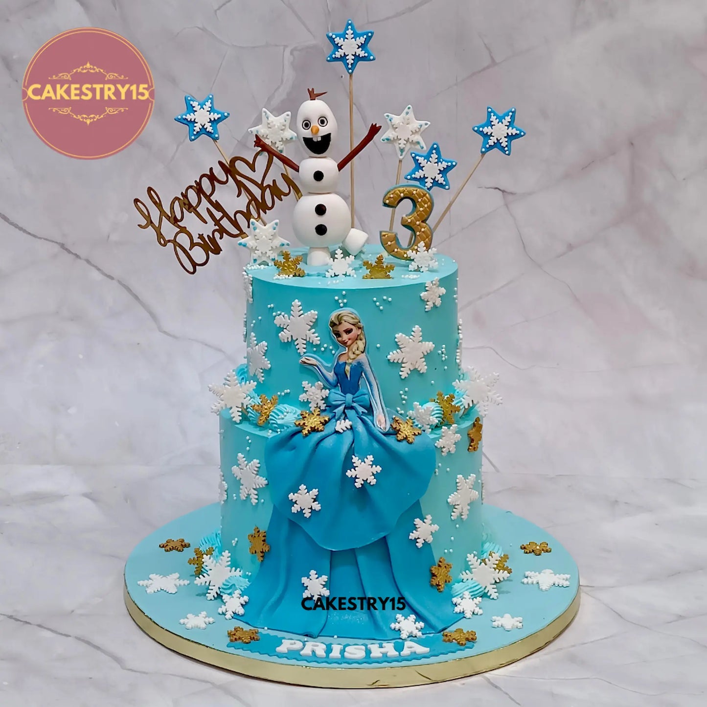 3kg Frozen theme choco vanilla birthday cake with fondant Olaf topper and princess edible image from Cakestry15 in Noida