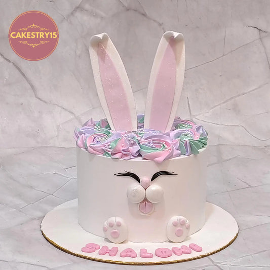 Rabbit theme kids birthday cake with black forest flavour, premium eggless cakes and theme cake Noida design for girls birthday celebrations.