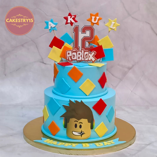 Eggless Roblox Explorer kids birthday cake with edible Roblox topper, available as a theme cake Noida from Cakestry15 for gaming celebrations.