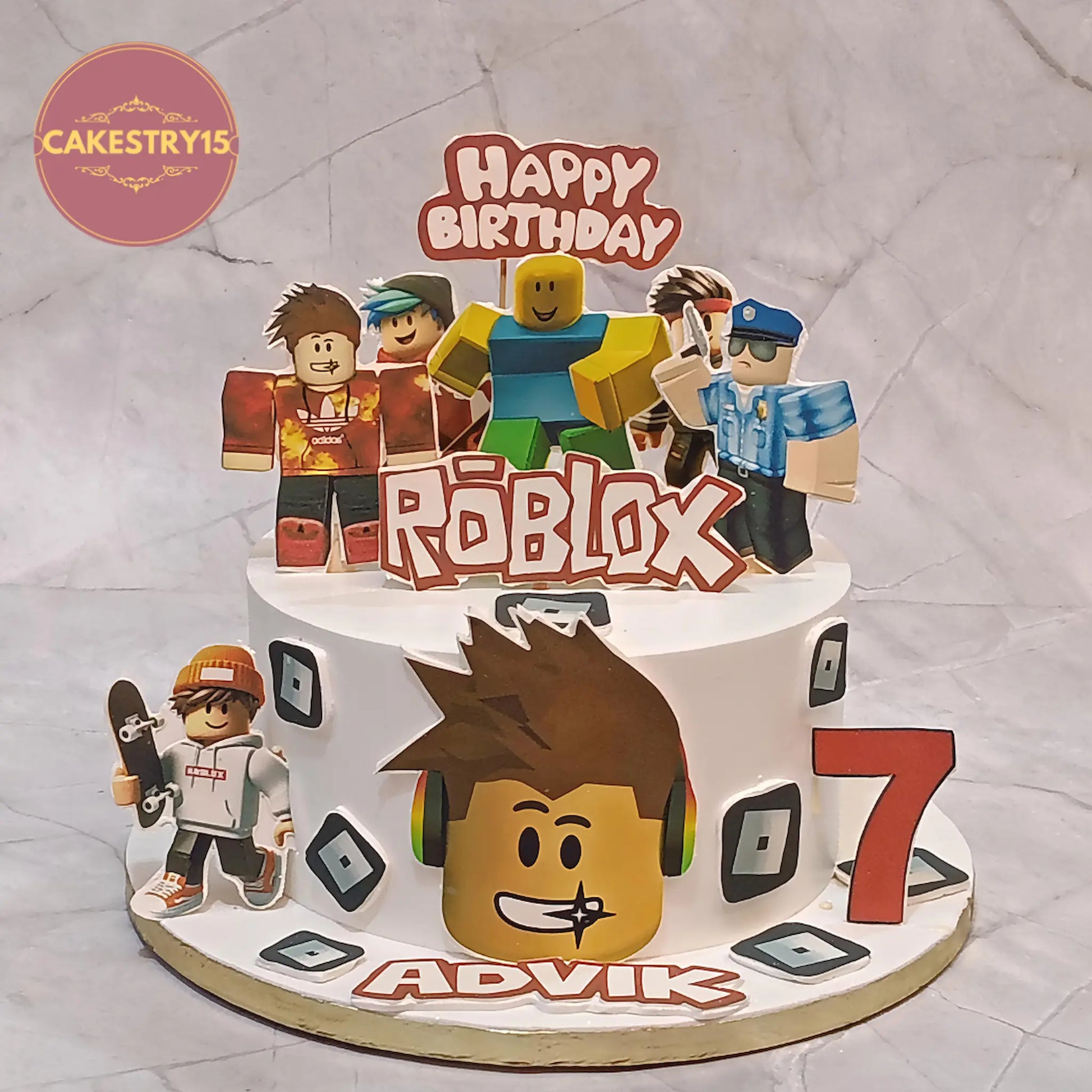 Roblox theme kids birthday cake in Noida with chocolate flavour, premium eggless cakes designed for custom cakes for kids
