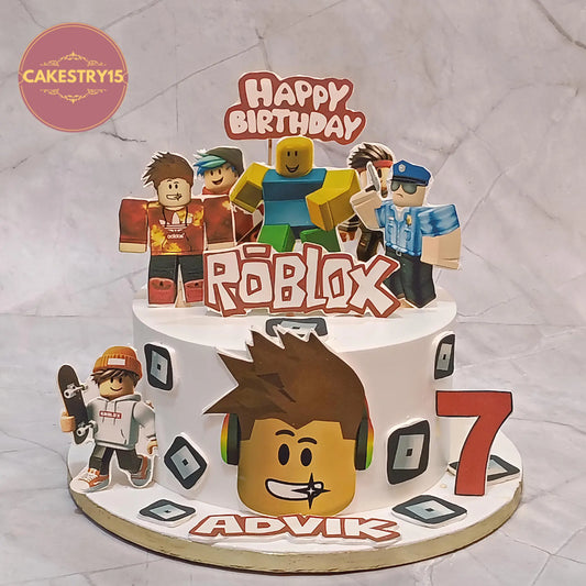 Roblox theme kids birthday cake in Noida with chocolate flavour, premium eggless cakes designed for custom cakes for kids
